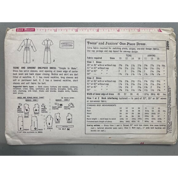 Simplicity 4602 Sewing Pattern Size 13 Junior One Piece Sheath Dress Vintage CUT - Picture 3 of 7